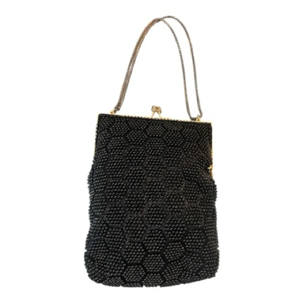 Chic Black Beaded‎ Clutch with Chain Strap